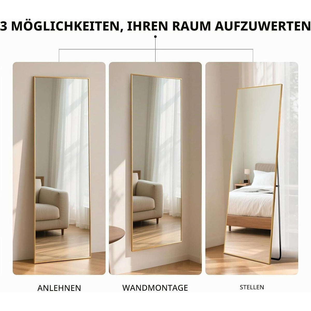 Ganzkörperspiegel Rechteck Gold 152x42cm – Stand- & Wandspiegel