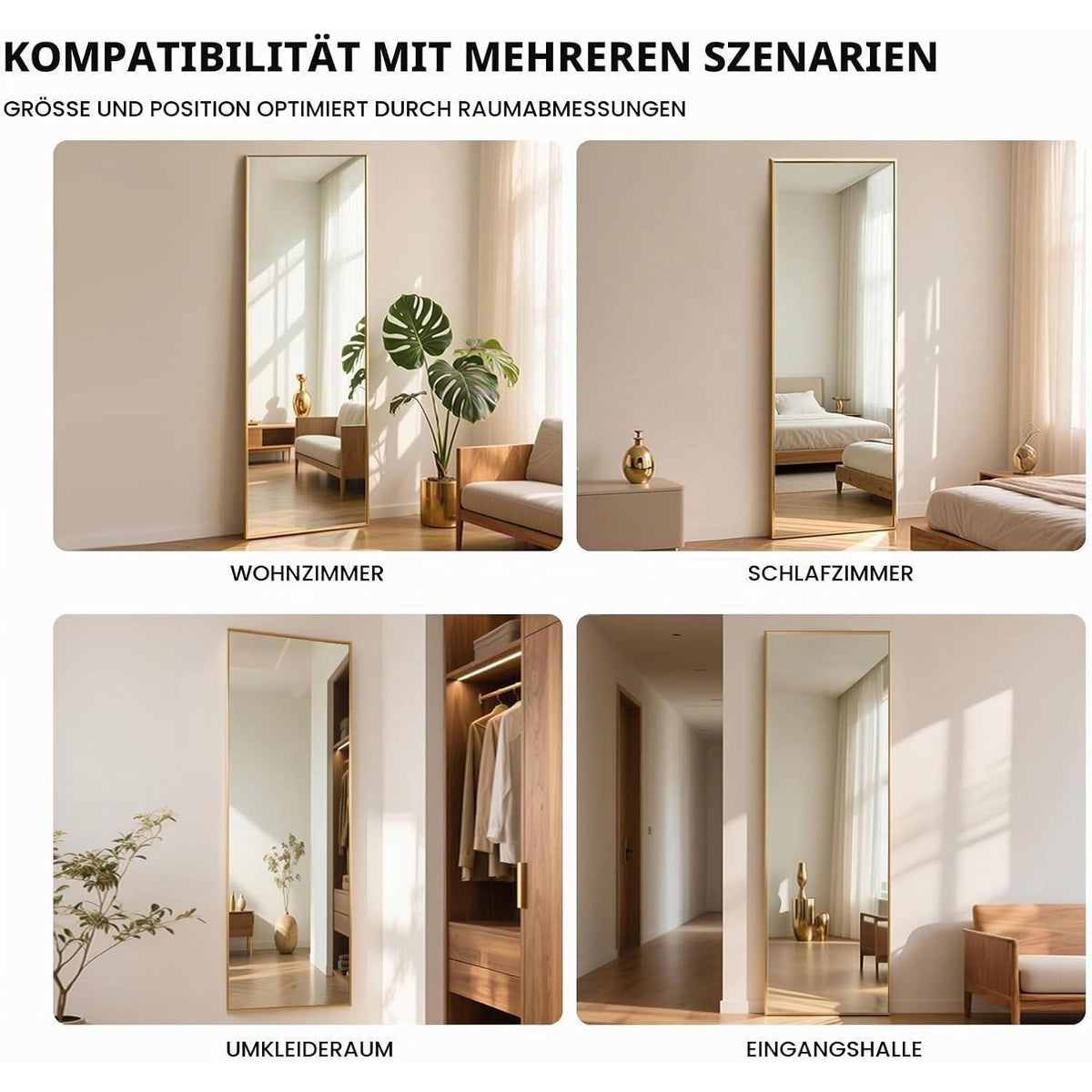 Ganzkörperspiegel Rechteck Gold 152x42cm – Stand- & Wandspiegel