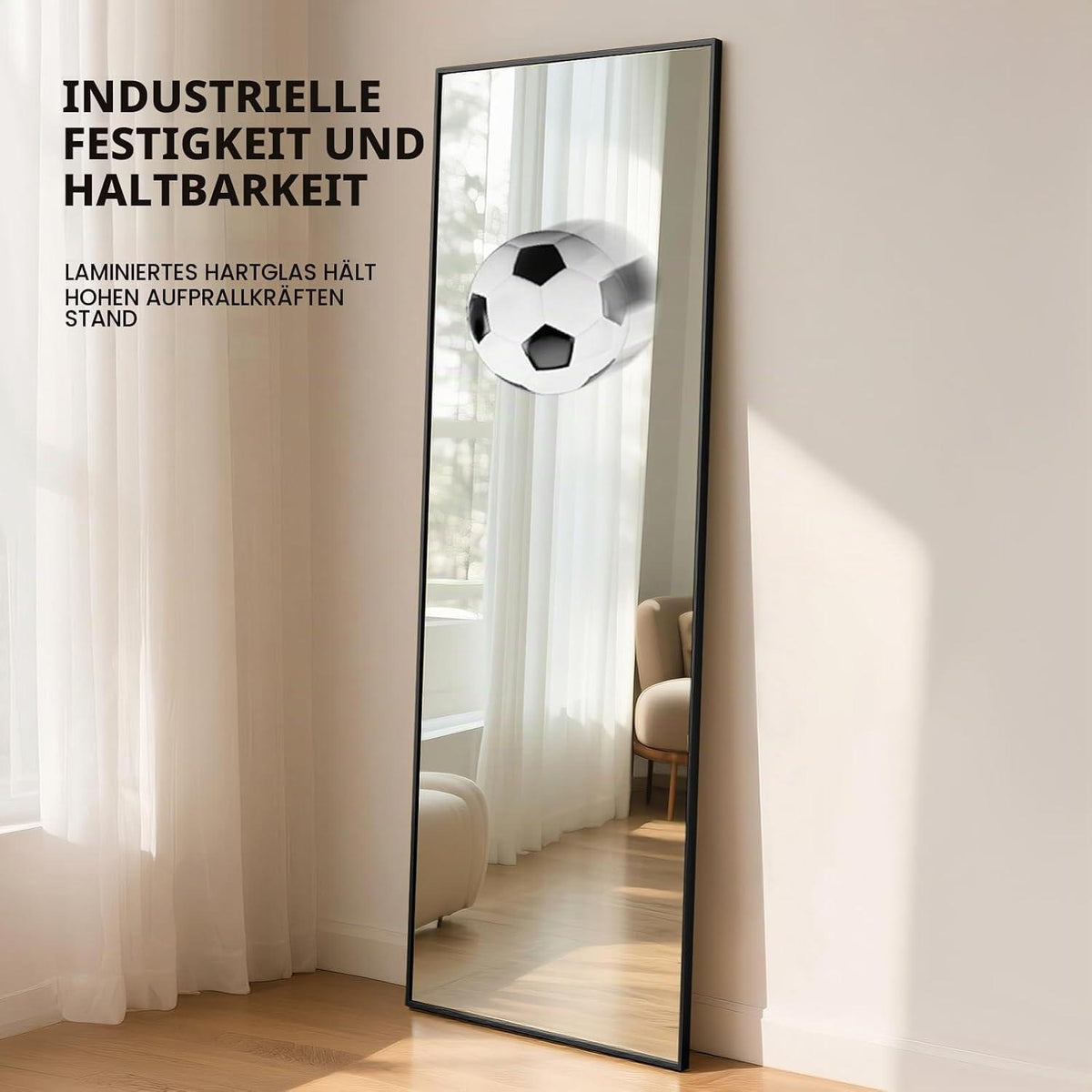 Stehender Ganzkörperspiegel Schwarz 152x42cm mit Sicherheitsglas