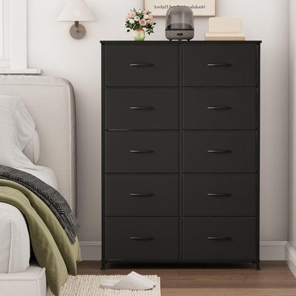 Kommode mit 10 Stoffschubladen – Schwarz, 30x80x114,5 cm