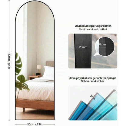 Ganzkörperspiegel Schwarz 163x53cm – Moderner Stand- & Wandspiegel