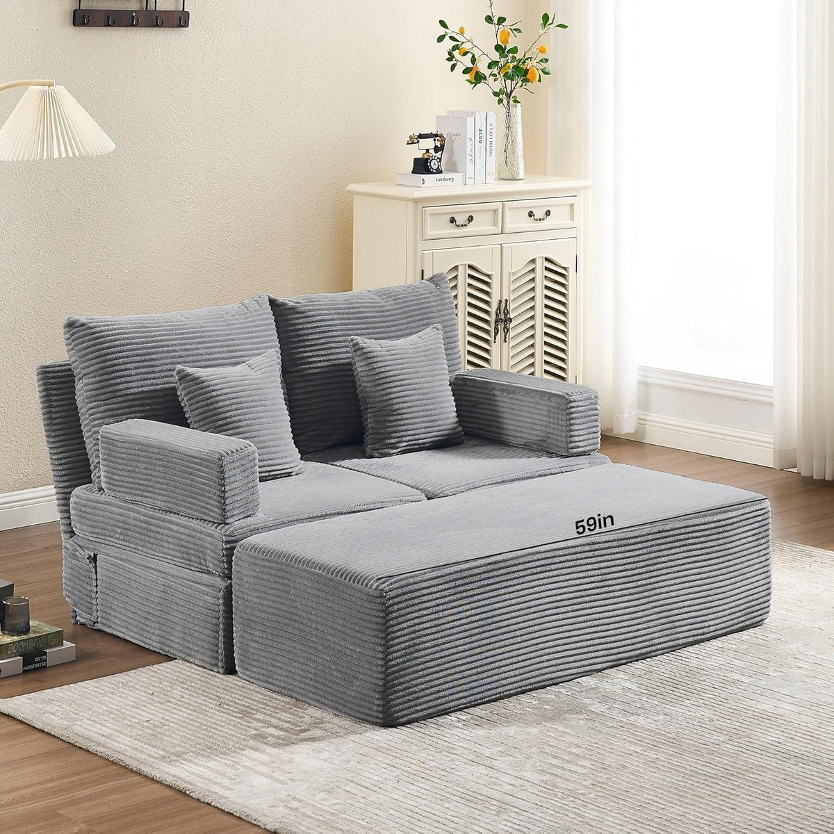 Deformierbares Ecksofa mit Fußhocker, Hellgrau