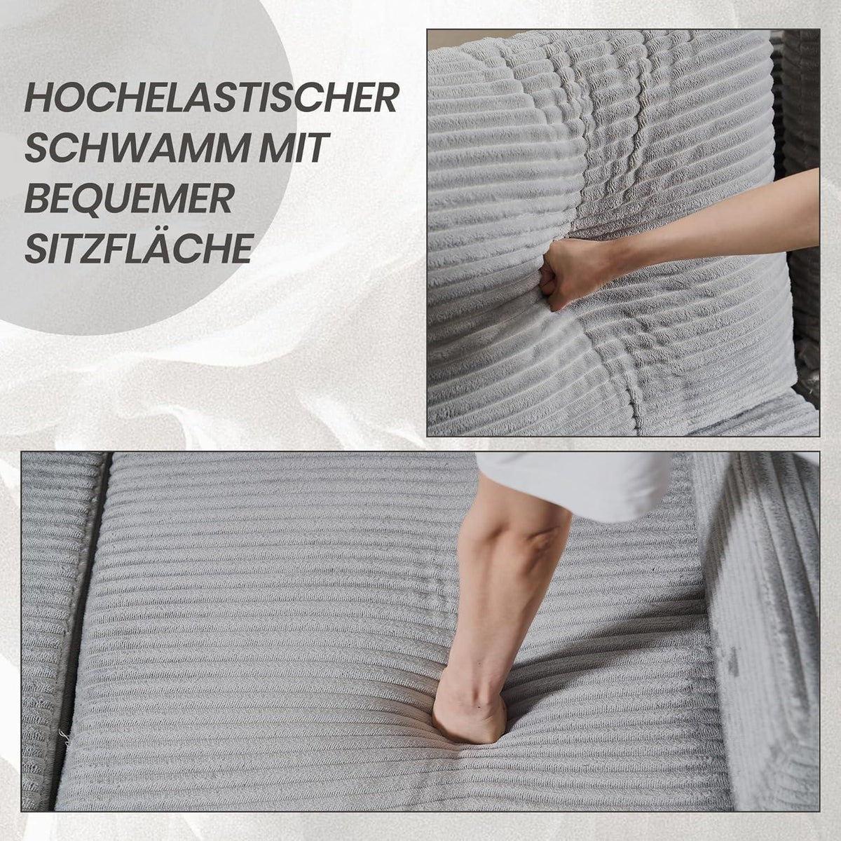 Deformierbares Ecksofa mit Fußhocker, Hellgrau
