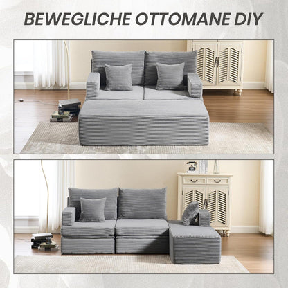 Deformierbares Ecksofa mit Fußhocker, Hellgrau