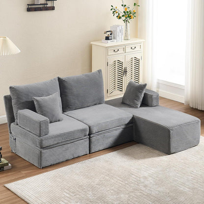 Deformierbares Ecksofa mit Fußhocker, Hellgrau