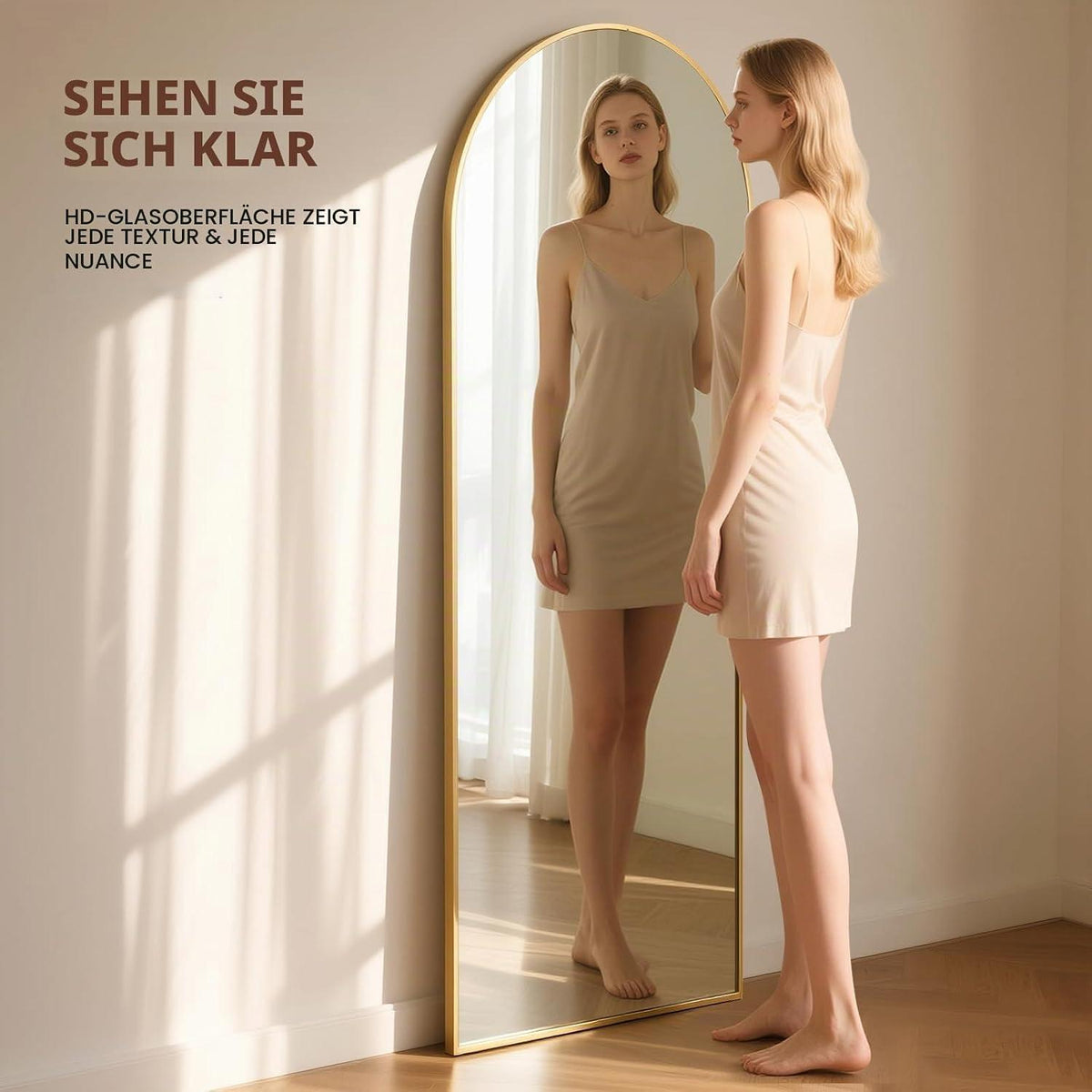 Ganzkörperspiegel Gold 163x53cm – Stand- & Wandspiegel mit Bruchschutzglas