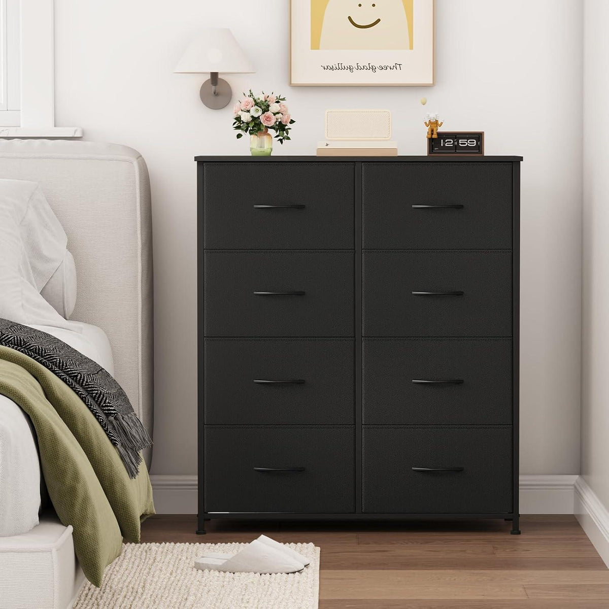 Kommode mit 8 Stoffschubladen – Schwarz, 30x80x93 cm