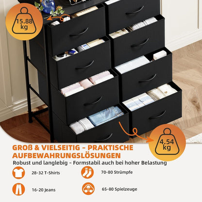 Kommode mit 8 Stoffschubladen – Schwarz, 30x80x93 cm