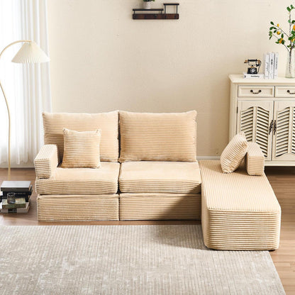 Verwandlungssofa Ecksofa mit Hocker & Staukasten Schwarz Beige