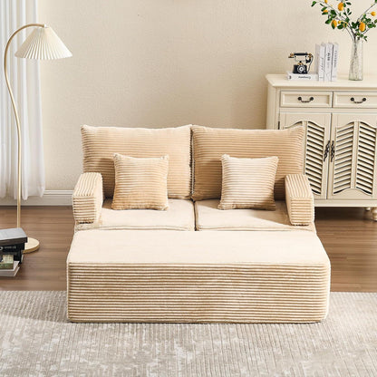 Verwandlungssofa Ecksofa mit Hocker & Staukasten Schwarz Beige