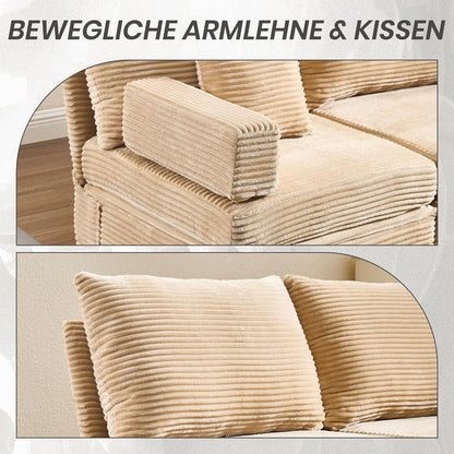 Verwandlungssofa Ecksofa mit Hocker & Staukasten Schwarz Beige