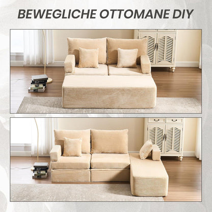Verwandlungssofa Ecksofa mit Hocker & Staukasten Schwarz Beige