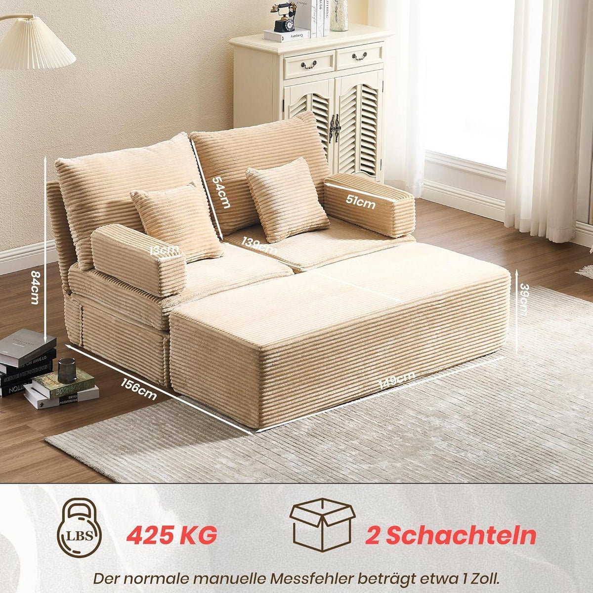Verwandlungssofa Ecksofa mit Hocker & Staukasten Schwarz Beige