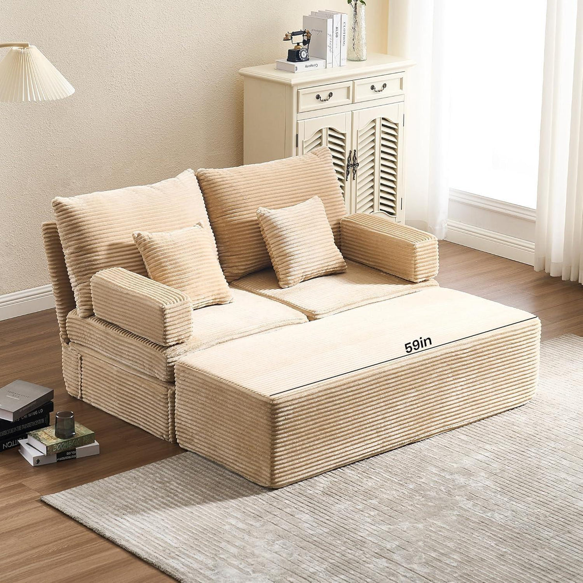 Verwandlungssofa Ecksofa mit Hocker & Staukasten Schwarz Beige