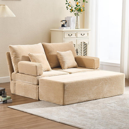 Verwandlungssofa Ecksofa mit Hocker & Staukasten Schwarz Beige