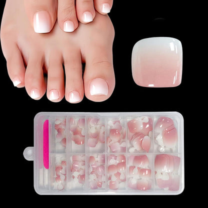 Künstliche Fußnägel Set Rosa-Nude Verlauf, 12 Größen