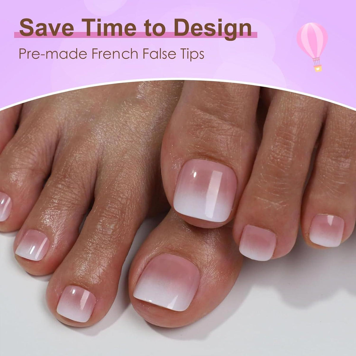Künstliche Fußnägel Set Rosa-Nude Verlauf, 12 Größen