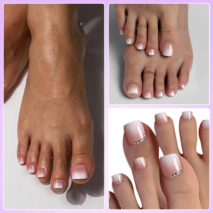 Künstliche Fußnägel Set Rosa-Nude Verlauf, 12 Größen