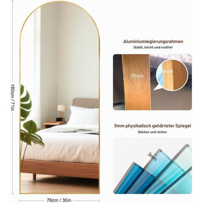Ganzkörperspiegel Bogenförmig Gold 180x76cm – Stand- & Wandspiegel