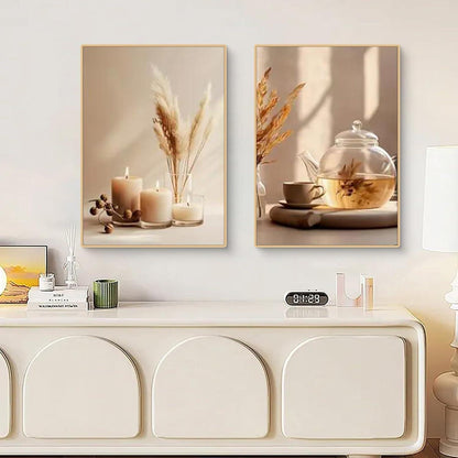3er Set Boho Bilder Wanddeko Beige Blumen Poster 50x70cm