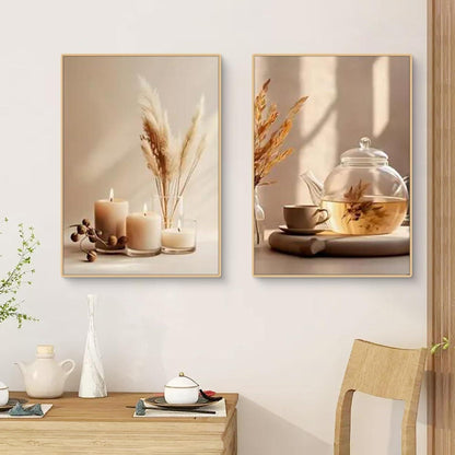3-teiliges Boho Bilder Set Beige Blume Wandbilder Deko