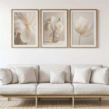 3er Set Boho Bilder Wanddeko Beige Blumen Poster 50x70cm