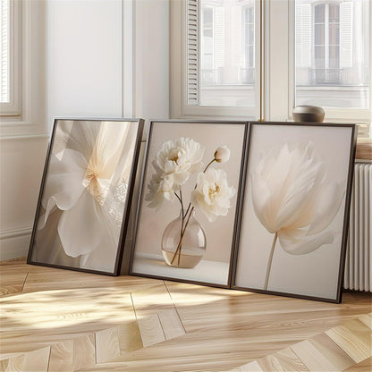 3er Set Boho Bilder Wanddeko Beige Blumen Poster 50x70cm