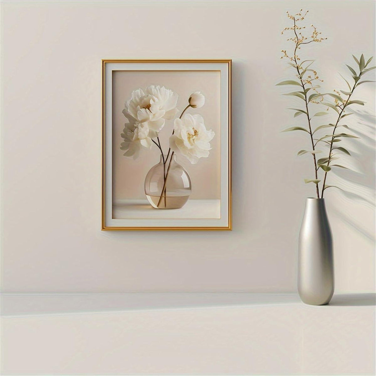 3er Set Boho Bilder Wanddeko Beige Blumen Poster 50x70cm