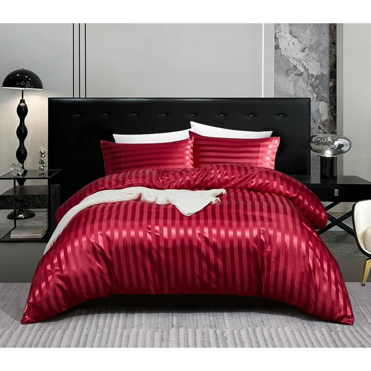 Satin Bettwäsche Set 135x200cm, 4-teilig, Rot gestreift