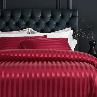 Satin Bettwäsche Set 135x200cm, 4-teilig, Rot gestreift