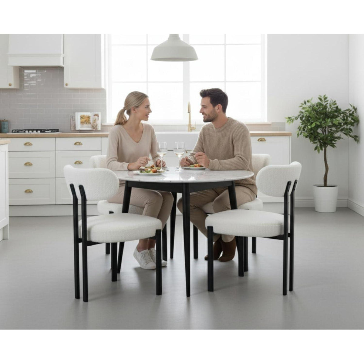 Ya-Home Esszimmerstühle 2er Set, Runde Boucle Stühle Weiß