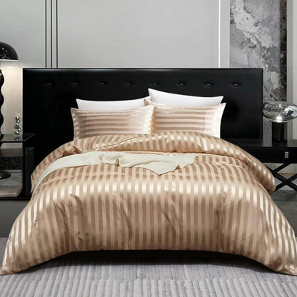 Satin Bettwäsche Set 135x200cm, 4-teilig, Gestreift Gold