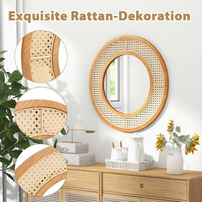 Rattan Wandspiegel Boho Deko Spiegel 40x40cm Badezimmer Spiegel