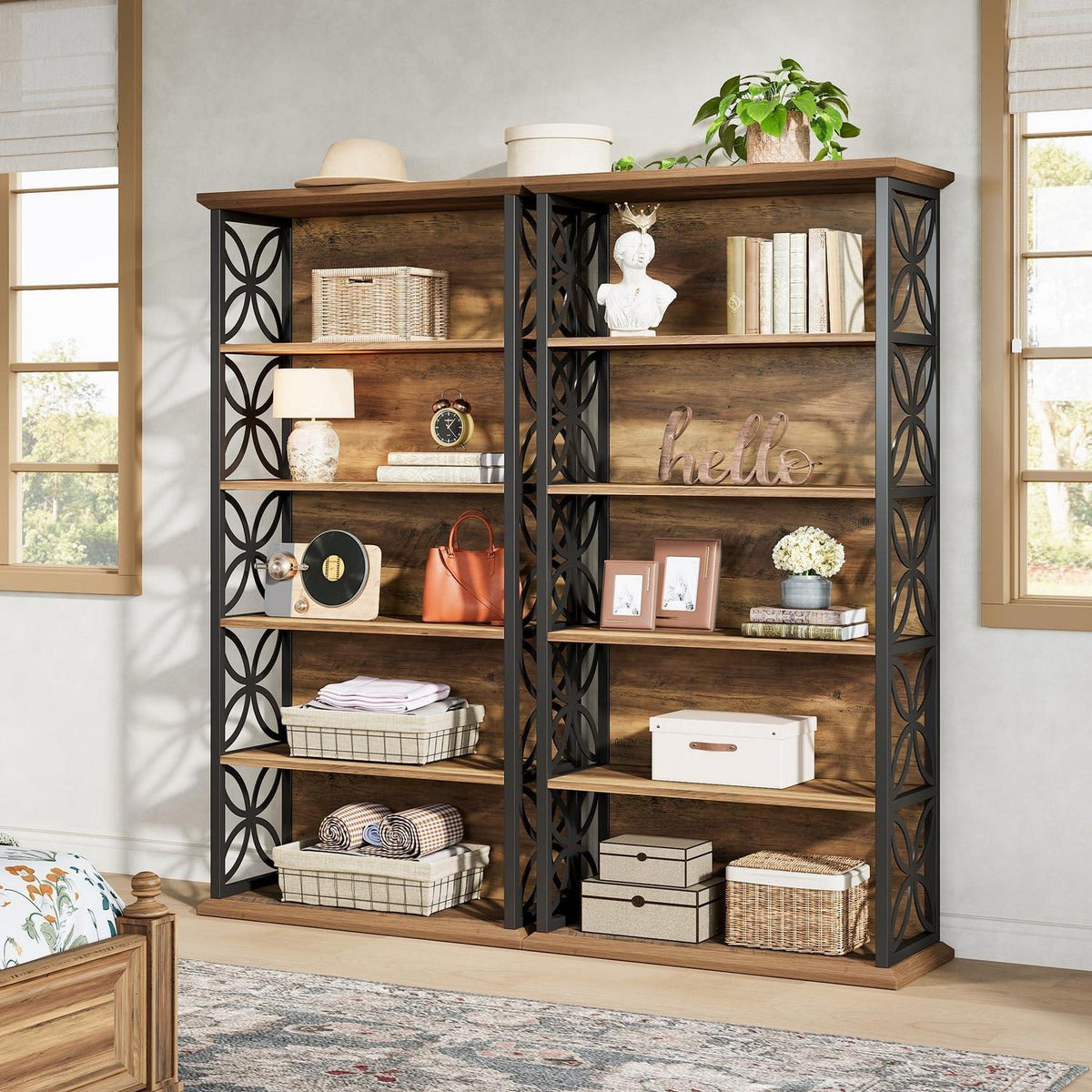 Bücherregal 6-Ebenen, Industriell, 180cm, Braun