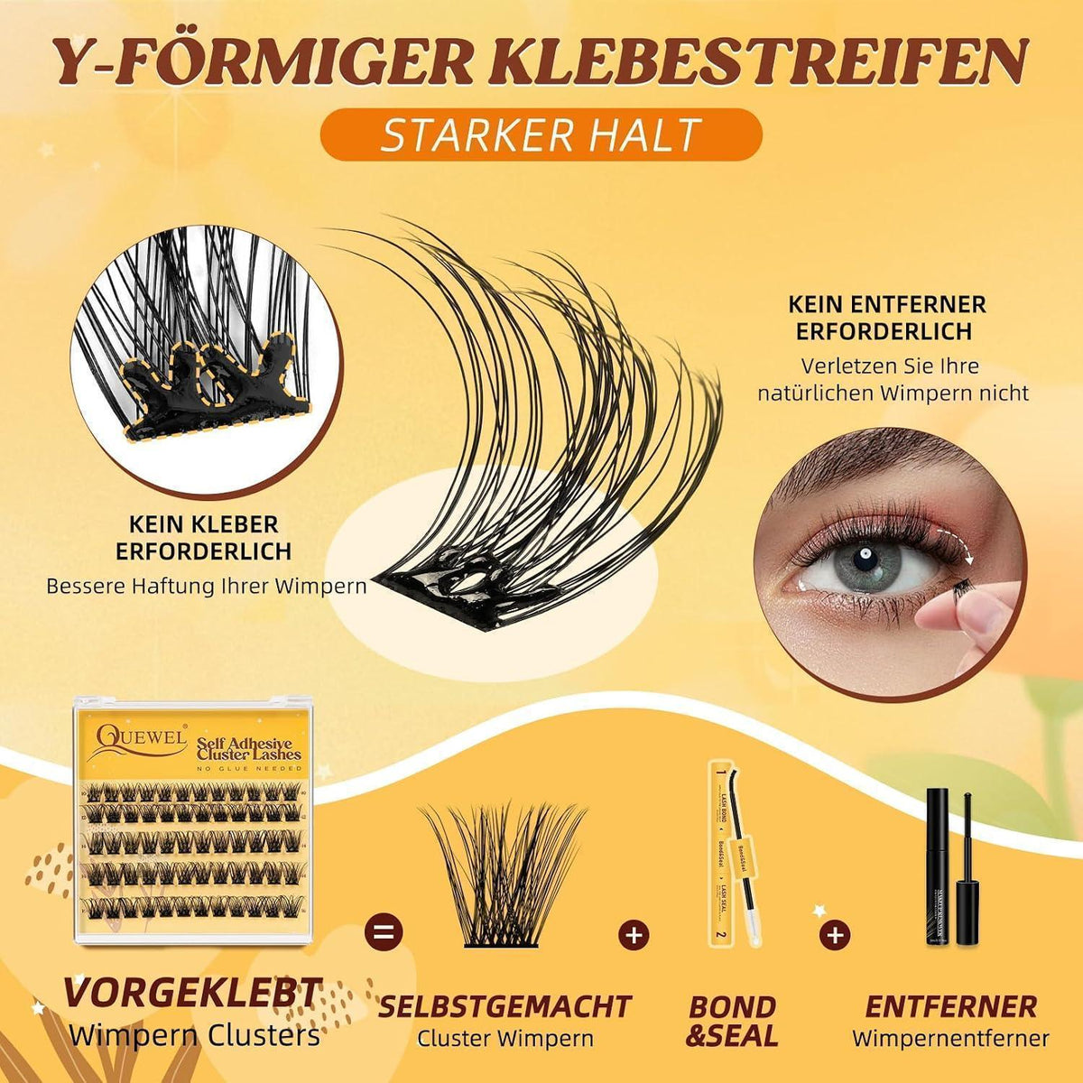 Selbstklebende Wimpern ohne Kleber – 60 Stück, 10-16mm