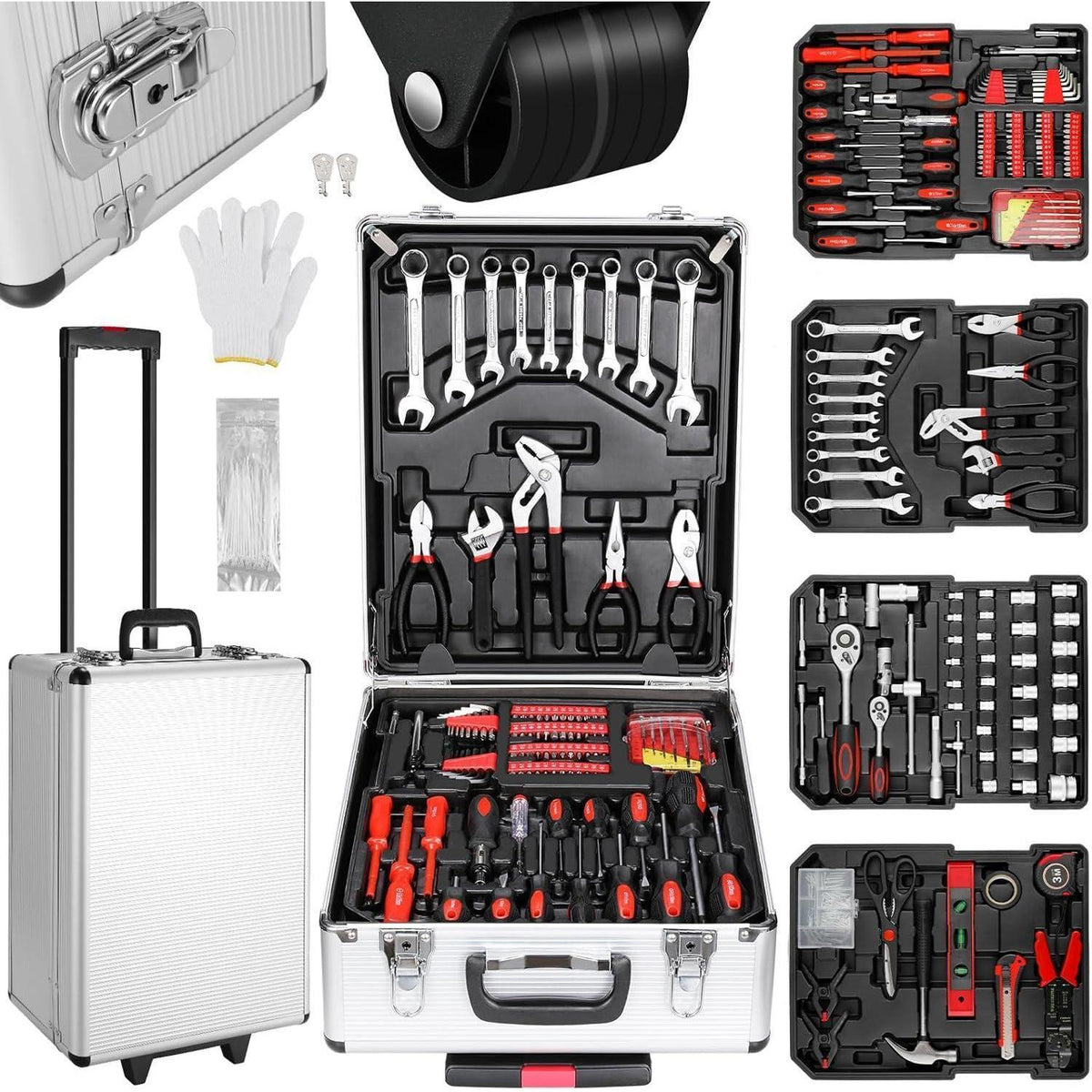 Werkzeugkoffer 799-teilig mit Rollen für Auto & Haushalt