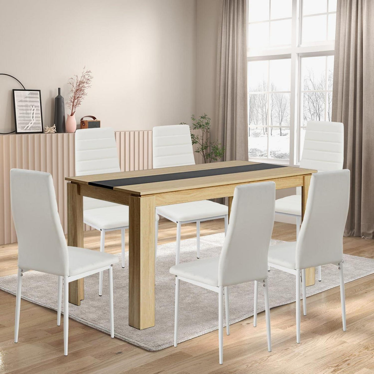 Esszimmergruppe 6 Personen – Holztisch 160x80cm & 6 Stühle
