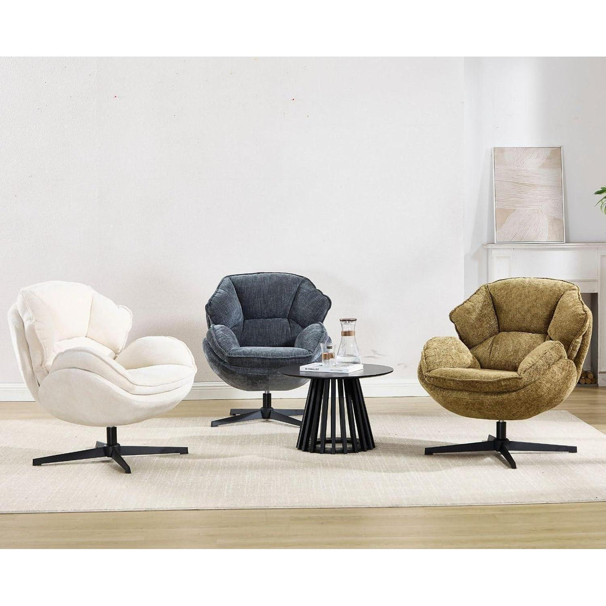 Drehbarer Ohrensessel Chenille – Bequemer Loungesessel Weiß