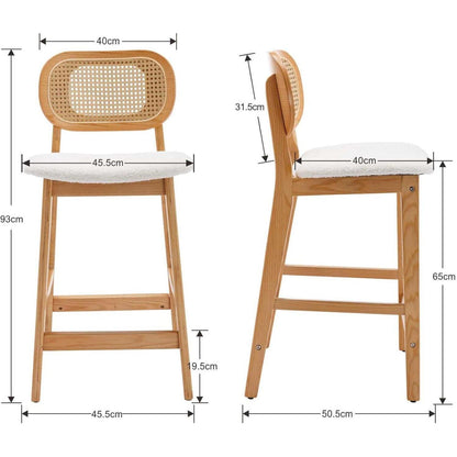 Barhocker Set 2er – Holz & Rattan, Beige
