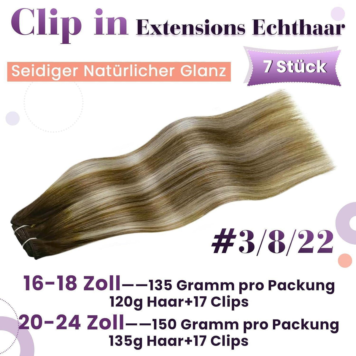 Echthaar Clip-in Extensions Braun Balayage 55cm