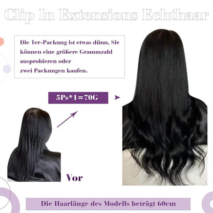 LaaVoo Echthaar Clip-Ins Braun Ombre 50cm Haarverlängerung