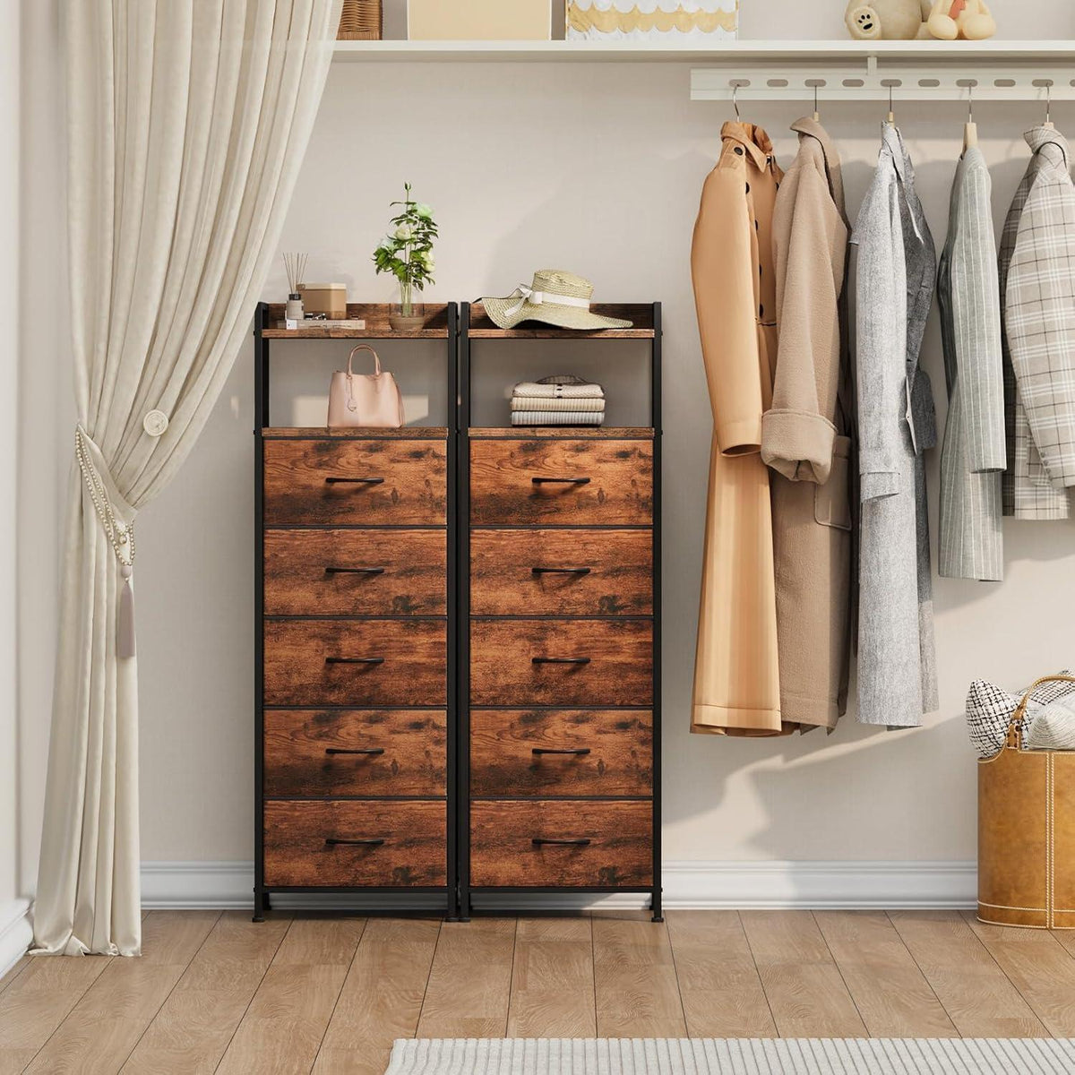 Hohe Kommode mit 5 Stoffschubladen – Schlafzimmer & Wohnzimmer