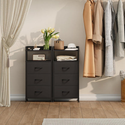 Kommode mit 3 Stoffschubladen – Schwarz, 85cm hoch