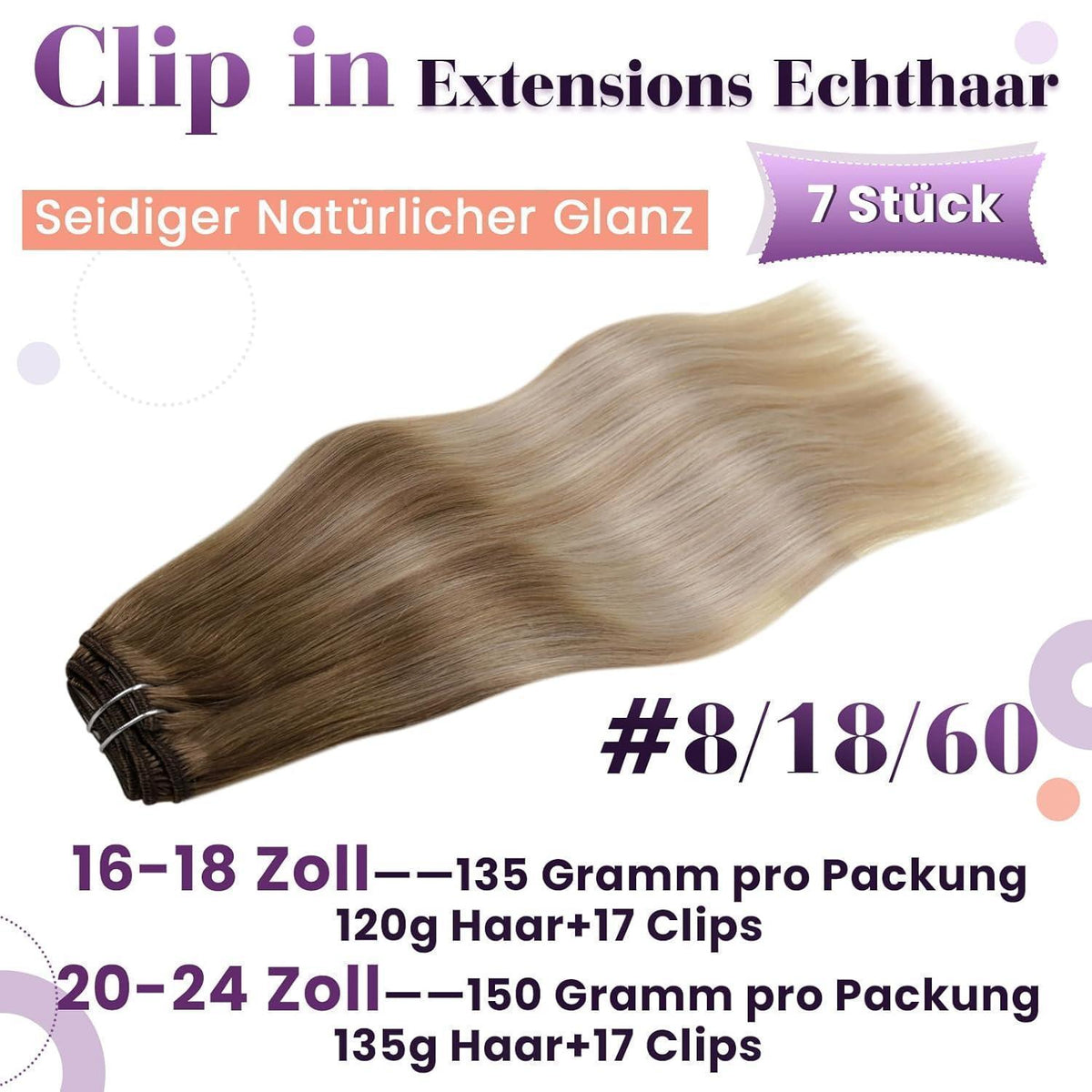 Echthaar Clip-in Extensions Blond Balayage Ombre