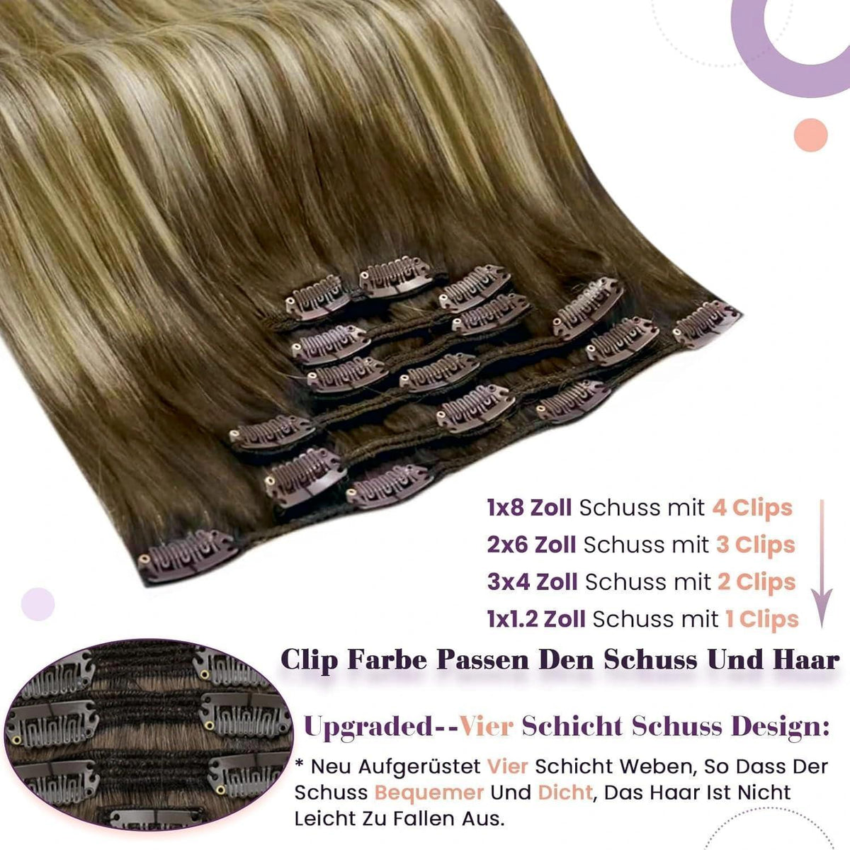 Clip-in Haarverlängerung Echthaar Balayage Braun Blond