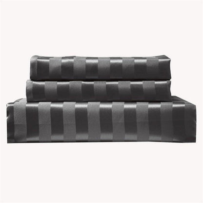 Satin Bettwäsche Set 135x200cm Grau Gestreift 4-teilig