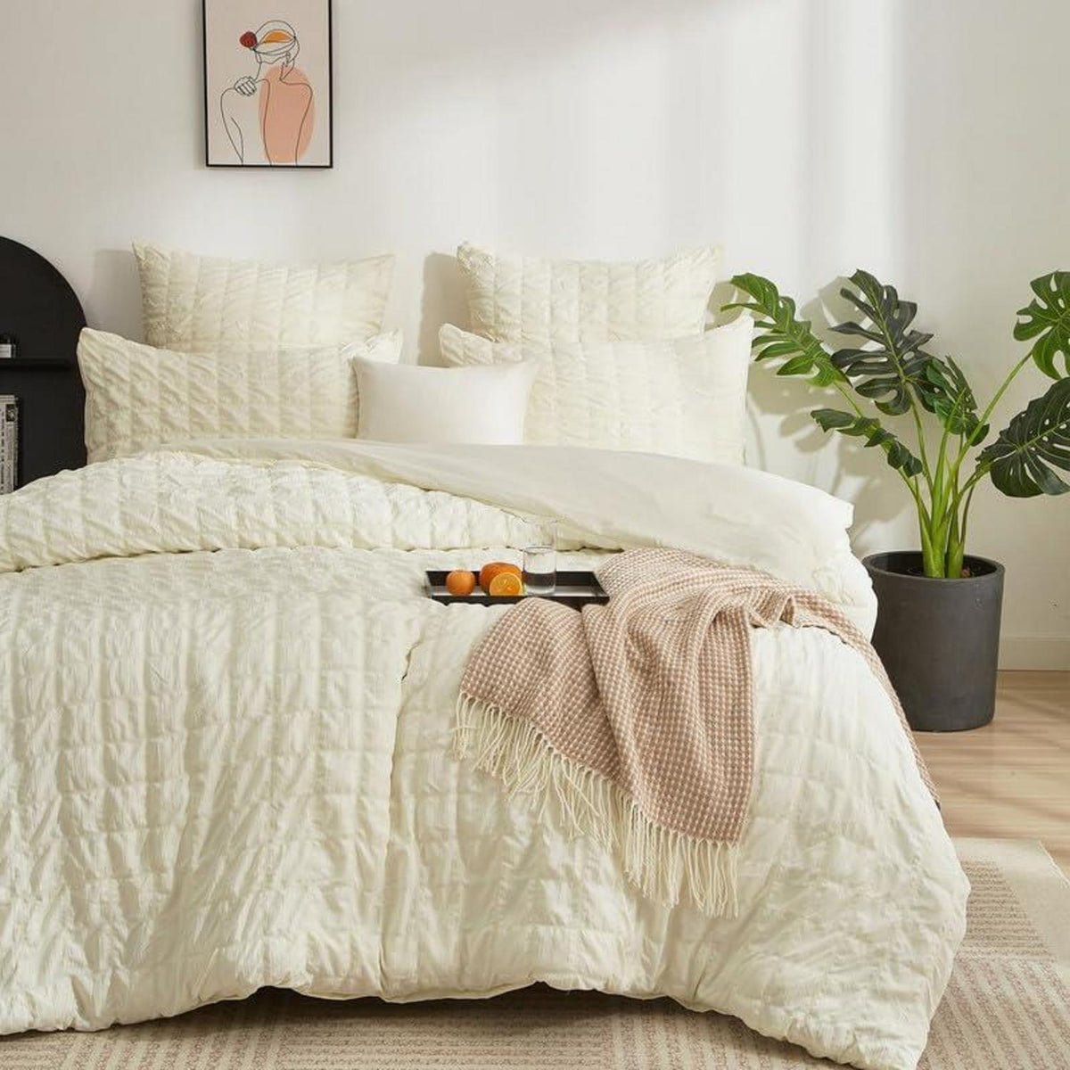 Seersucker Bettwäsche Set 200x220 Beige – Kariert & Sommerlich