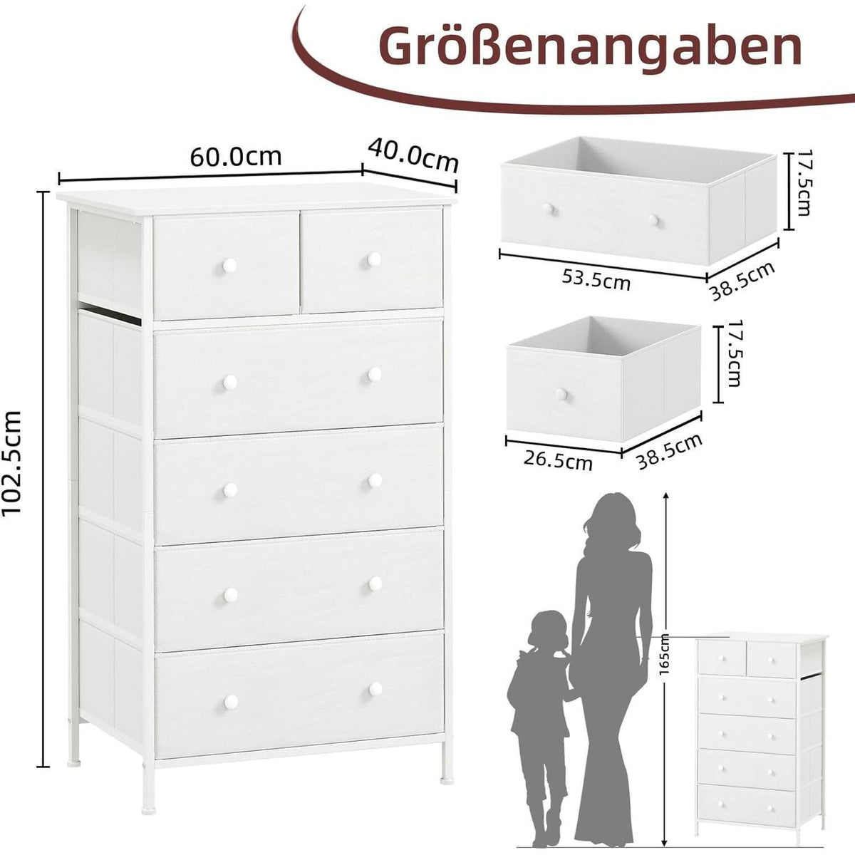 Kommode mit 6 Schubladen, Stoffbezug, Weiß