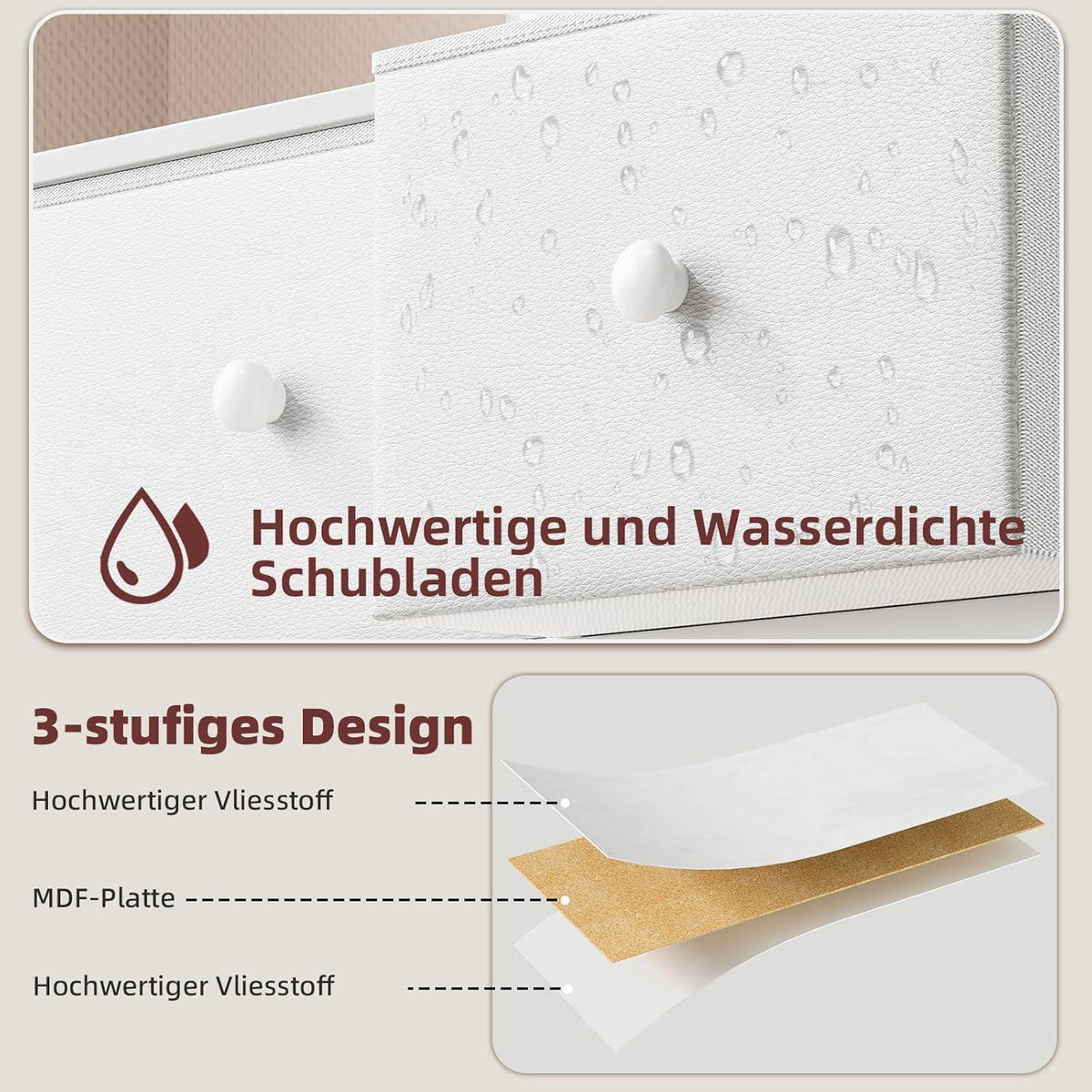 Kommode mit 6 Schubladen, Stoffbezug, Weiß