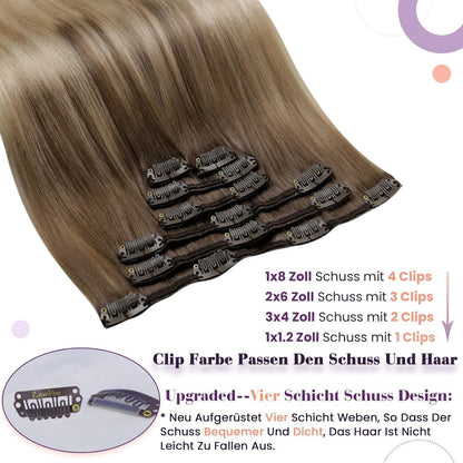 Clip-in Echthaarverlängerung Balayage Braun 50cm